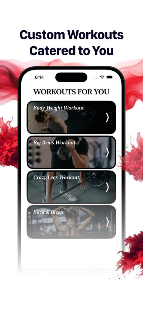 Gym Book: Exercise Workout App - Mobile app screen showing a variety of personalized workout routines in the Gym Book app