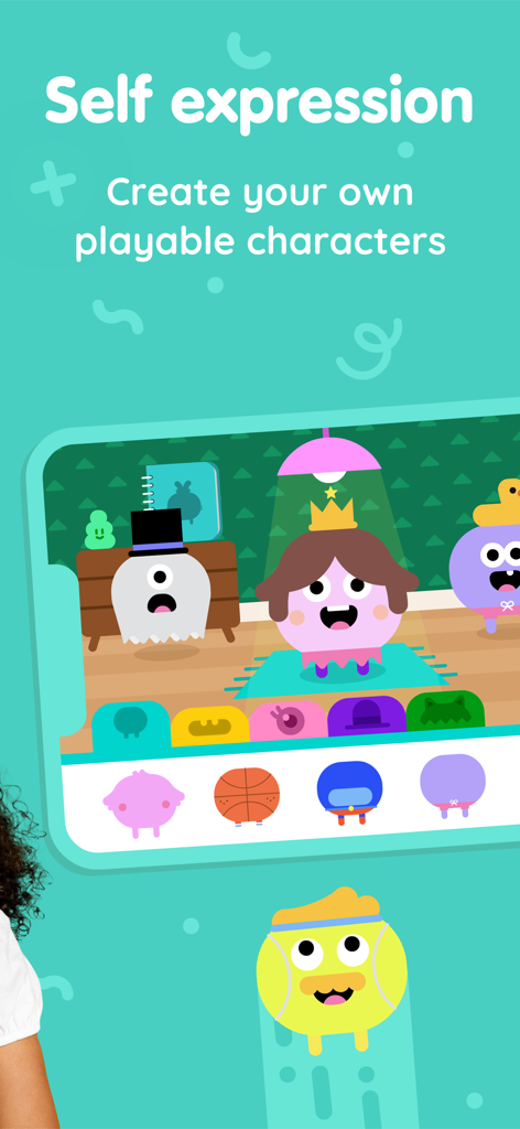 Interface of the Thinkrolls app showing character customization options for kids