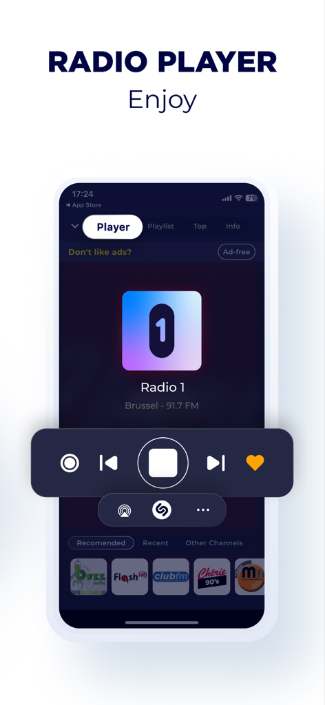 Radio Belgium FM Live Online - Interface of the Radio Belgium FM Live Online app showing the radio player for Radio 1 Brussels