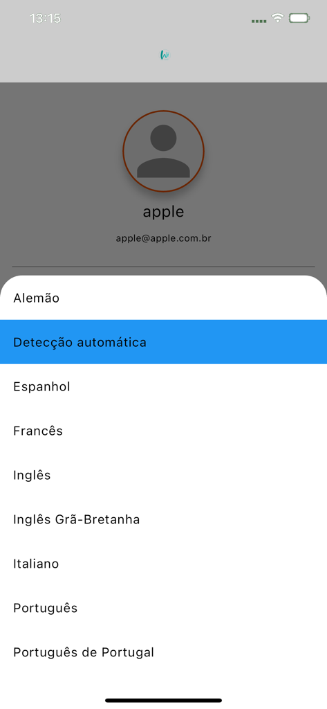 WiTV play - Menu de sélection de la langue dans l'application WiTV play montrant diverses options de langue en portugais