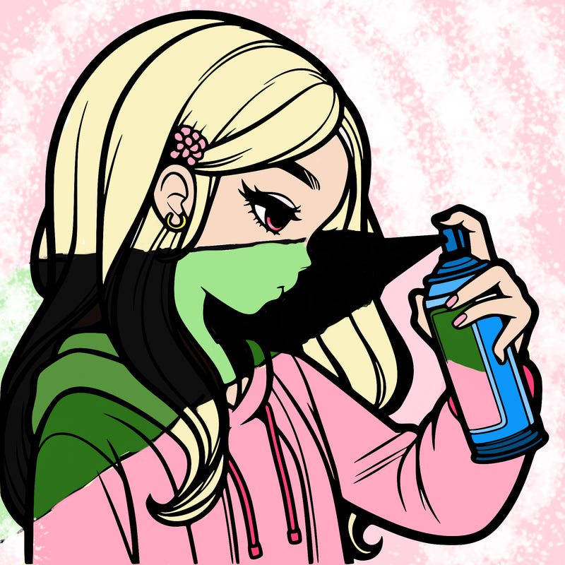 a realistic girl spray painting