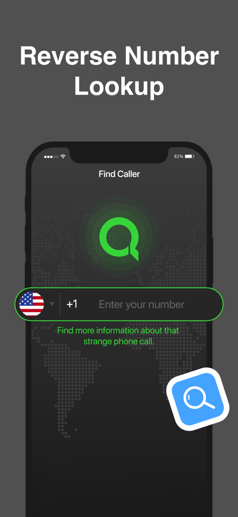 Find Caller app screen for reverse phone number lookup