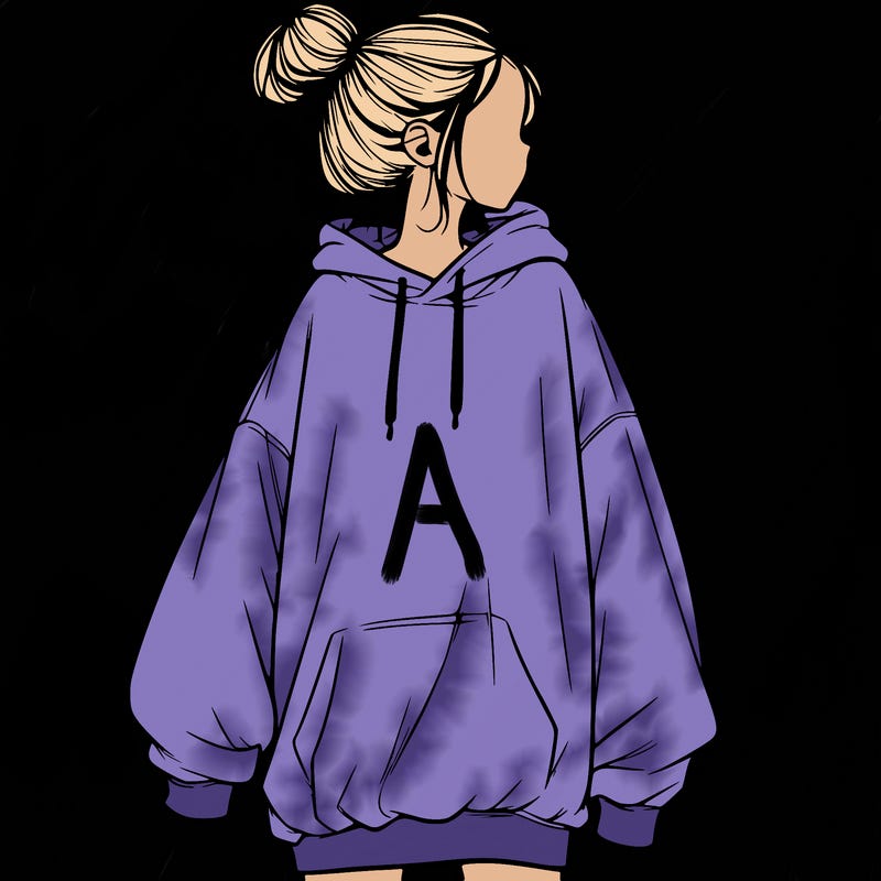 realistic girl with a oversized sweatshirt on and a bun