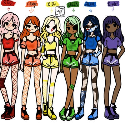 a group of girls wearing crop tops and shorts