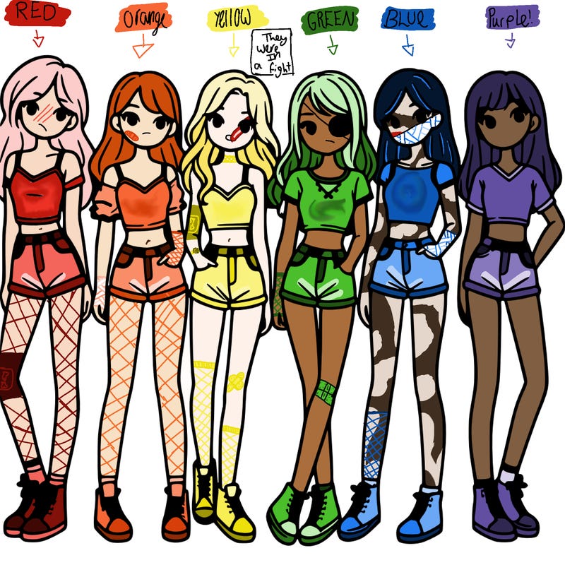 a group of girls wearing crop tops and shorts
