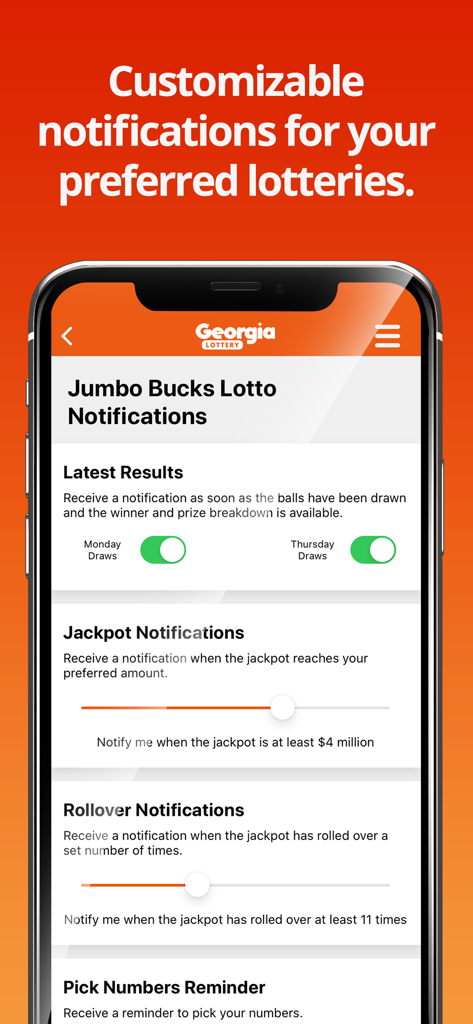 Configuración de notificaciones personalizables para resultados de la Lotería de Georgia y alertas de bote