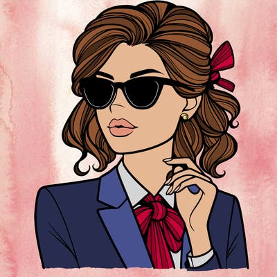 elegant woman in suit and sunglasses