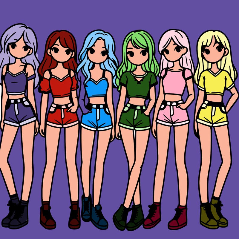 a group of girls wearing crop tops and shorts