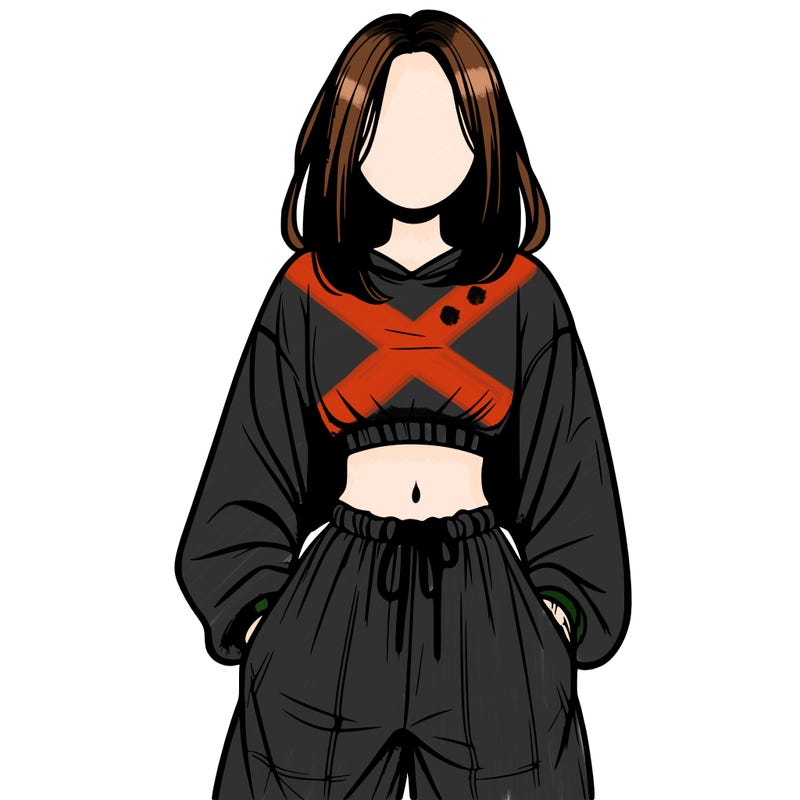 realistic girl faceless with baggy pants and a crop top