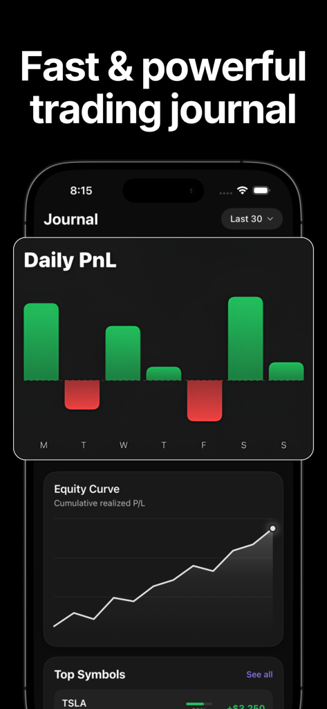 Trading Journal: Astro Trade - Astro Trade app performance dashboard with daily PnL and equity curve graphs