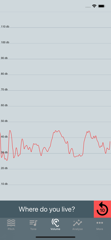 Voice Tools - A real-time voice volume graph showing decibel levels in the Voice Tools app