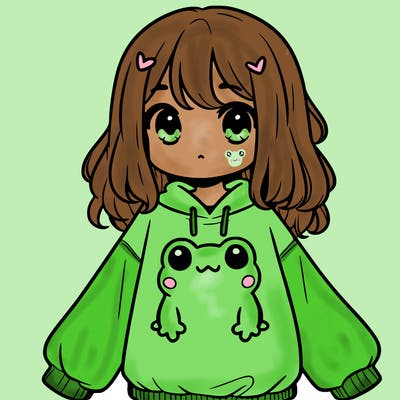 girl wearing frogging sweatshirt