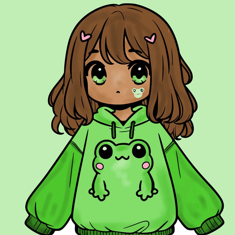 girl wearing frogging sweatshirt