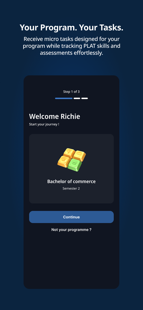 Offee Super App onboarding screen displaying a personalized study program welcome