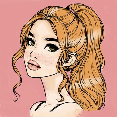 realistic girl with a ponytail on her hair and lips