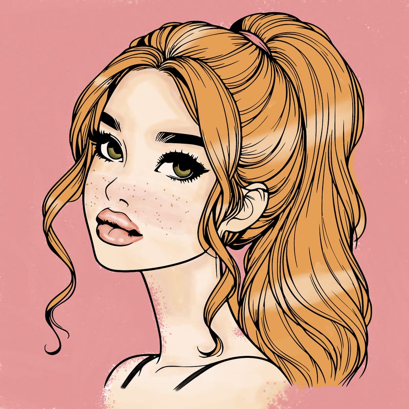 realistic girl with a ponytail on her hair and lips