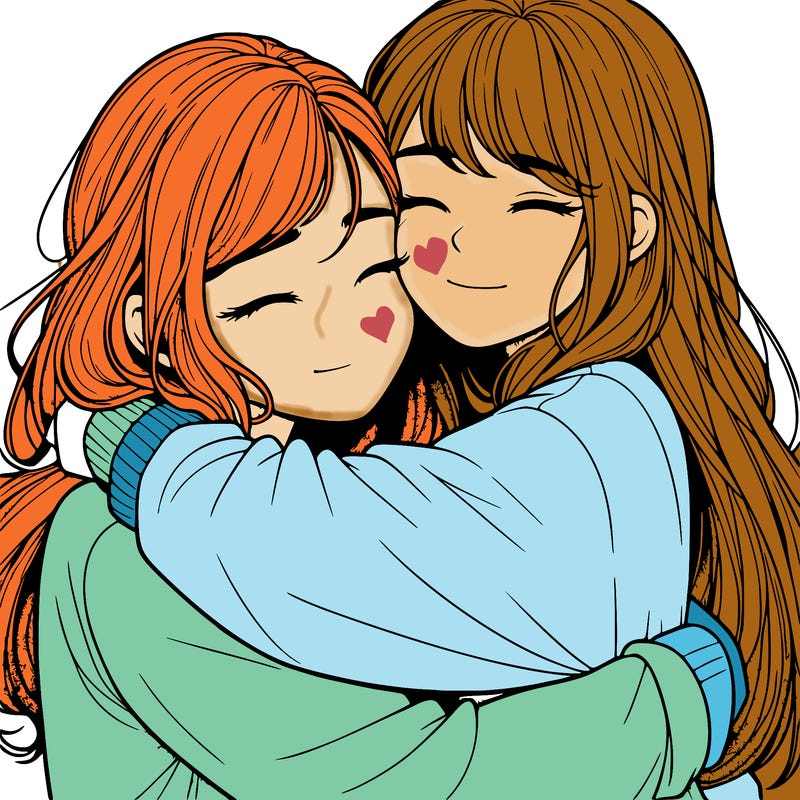realistic two girls hugging