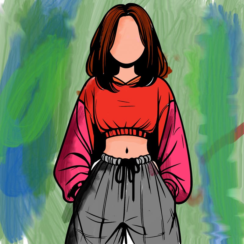 realistic girl faceless with baggy pants and a crop top