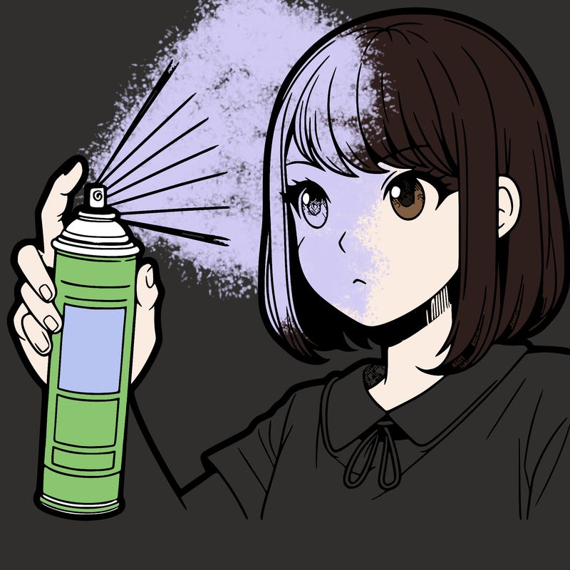 a girl that is spray painting herself that looks like manga