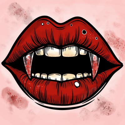 lips with vampire teeth