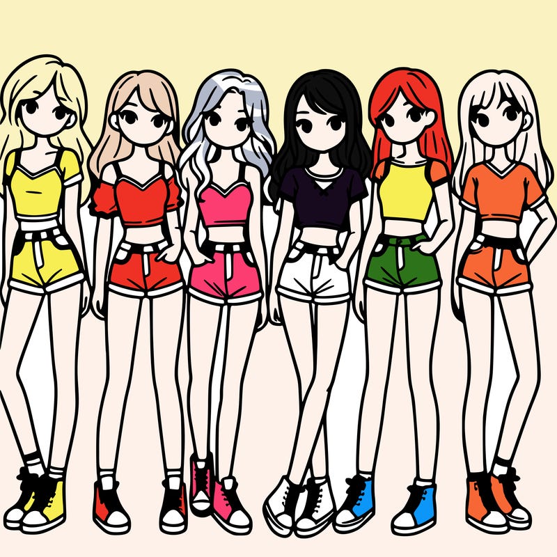 a group of girls wearing crop tops and shorts