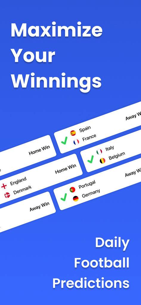 BetScore: Sports Betting Picks - Mobile app interface showing daily football match predictions and winning outcomes.