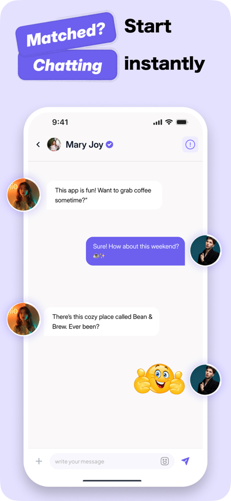Oodle dating app chat interface showing a conversation between two matched users