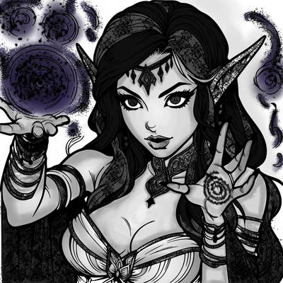 realistic scary beautiful elf sorceress casting spell