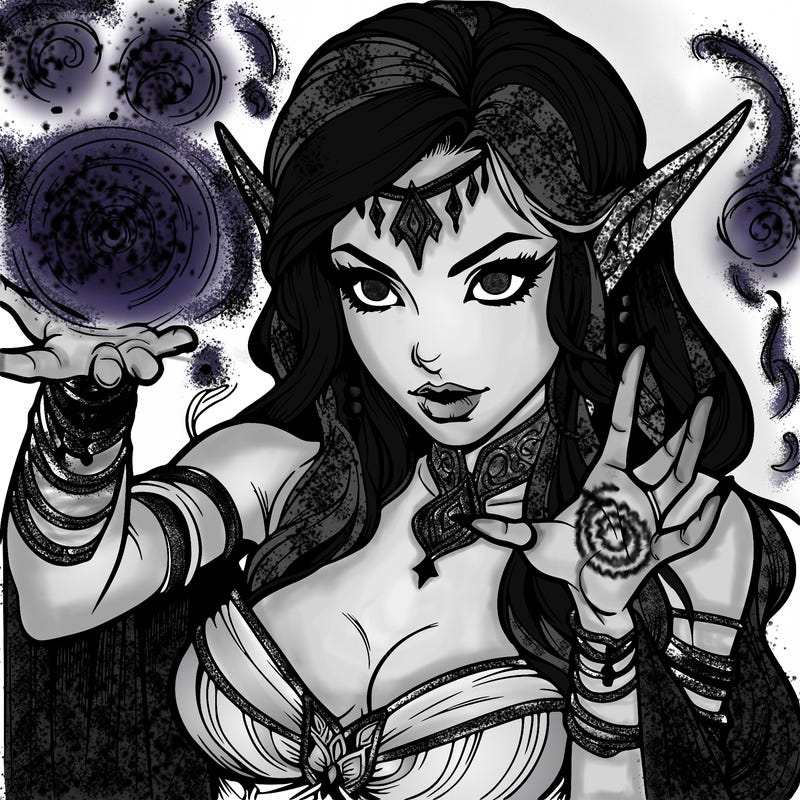 realistic scary beautiful elf sorceress casting spell