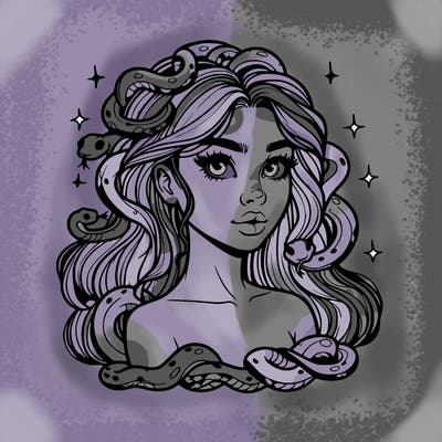 realistic girl with snakes as hair