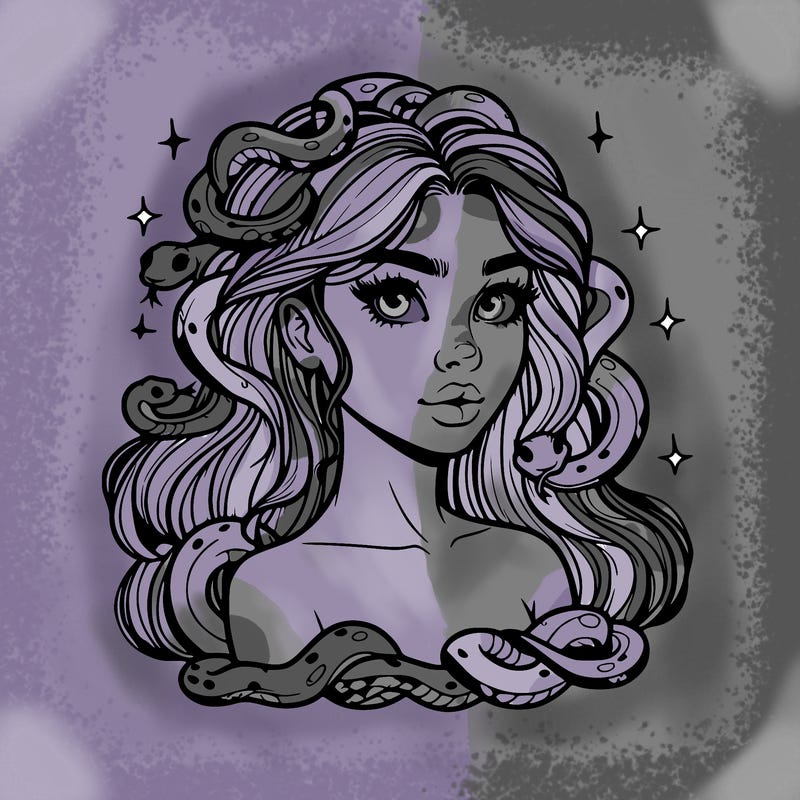 realistic girl with snakes as hair