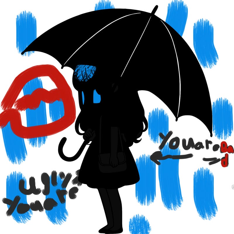 lonely girl holding black umbrella