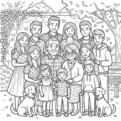 Relive the warmth and joy of family gatherings with this charming multi-generational family reunion coloring page. It's a wonderful way to celebrate love and create new memories through art, perfect for all ages.