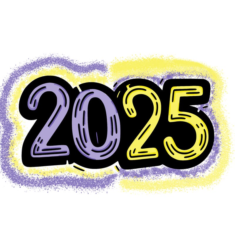 one line scrawled numbers sketch design “2025”