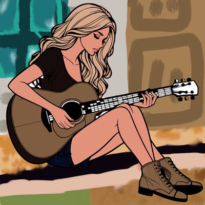 realistic woman play guitar