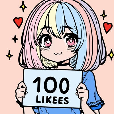 anima girl holding a 100 likes sign in her hand