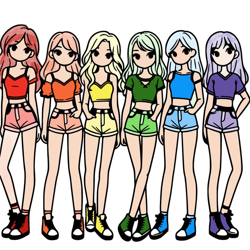 a group of girls wearing crop tops and shorts