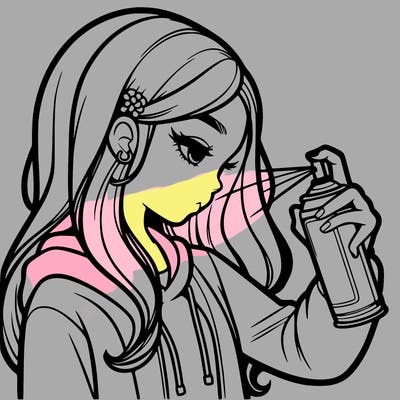a realistic girl spray painting
