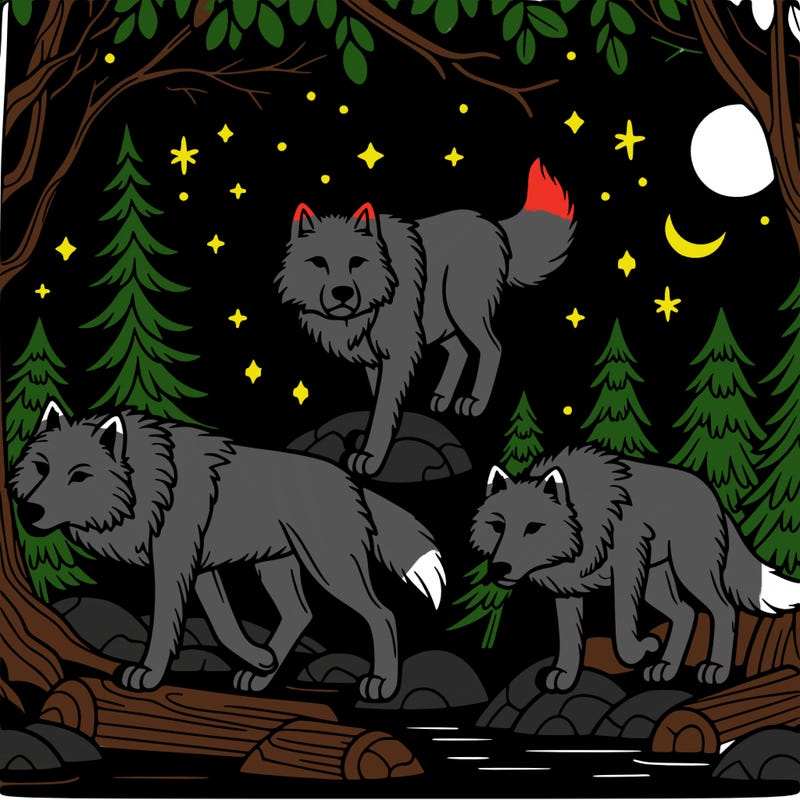 wolves in the night in a forest