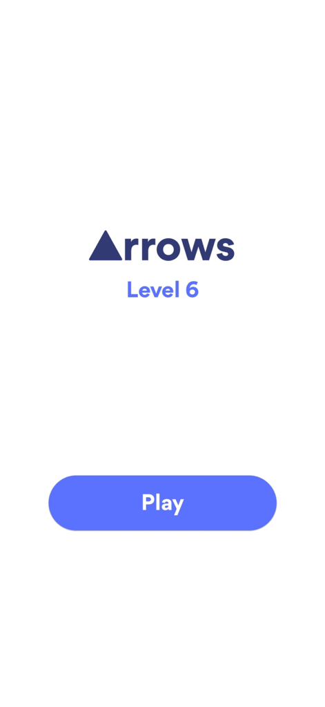 Écran d'accueil du jeu Arrows Puzzle Escape montrant le niveau 6 et un bouton de lecture