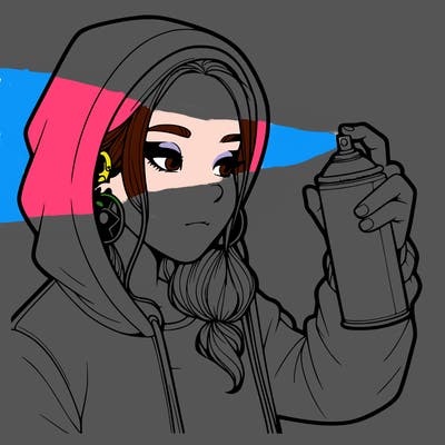 a realistic girl, spray painting