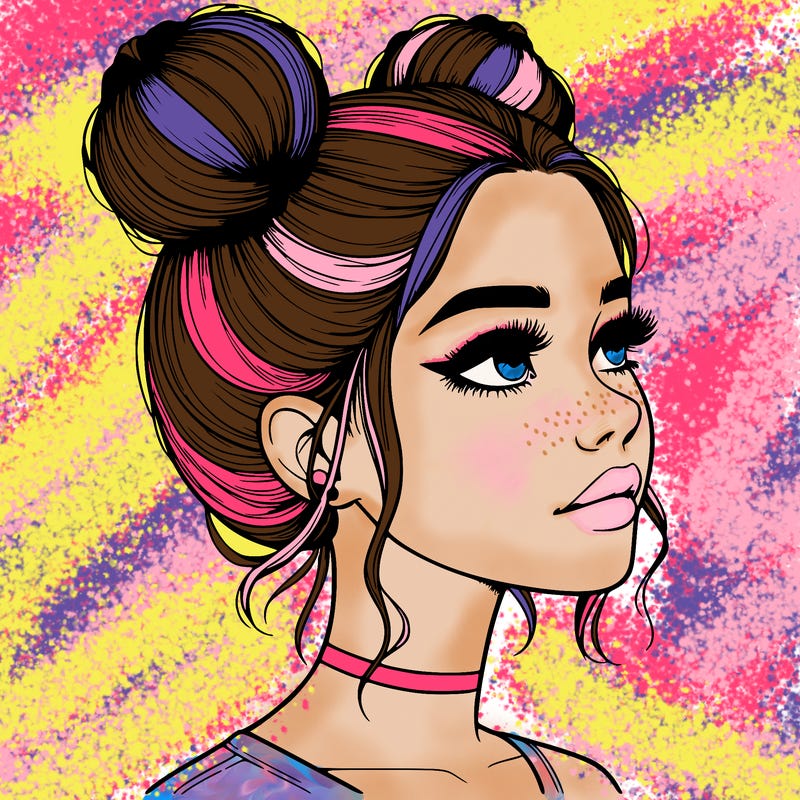 realistic girl with buns on the top of her head