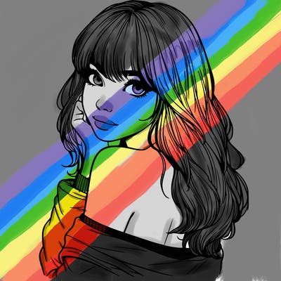 realistic girl with bangs looking over her shoulder