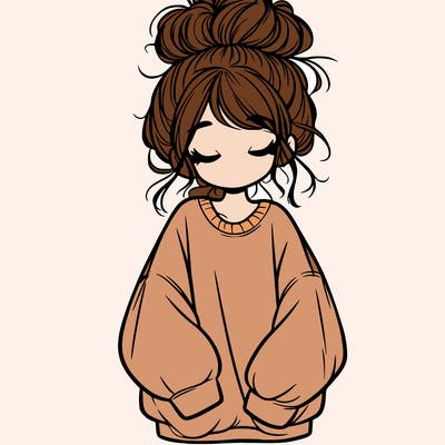 girl with baggy sweatshirt and messy bun