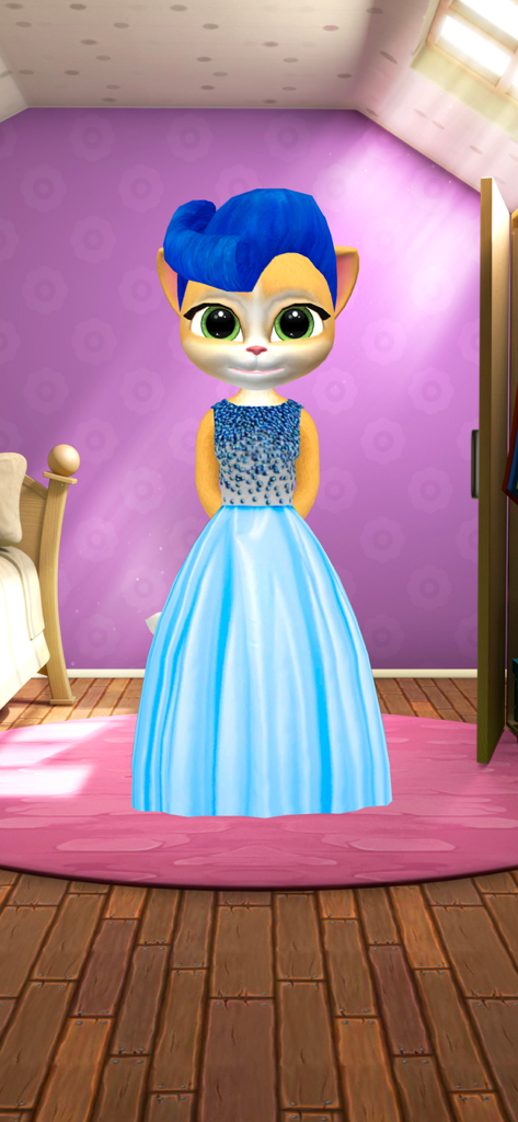 My Talking Cat Emma - La gata Emma vestida con un vestido de gala azul brillante y pelo azul