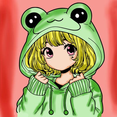 a cute teenage girl wearing a frog hoodie