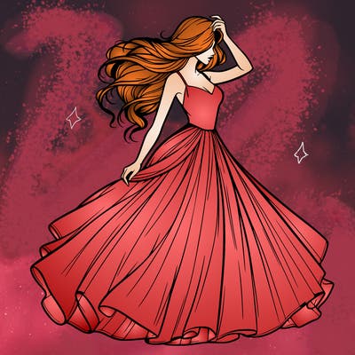 realistic woman with dress flowing in the wind