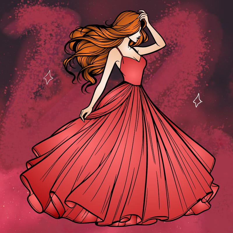 realistic woman with dress flowing in the wind