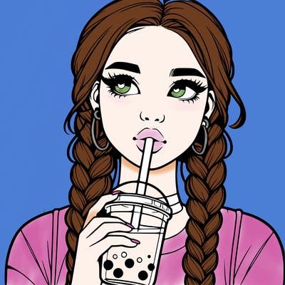 realistic girl with braided hair drinking boba