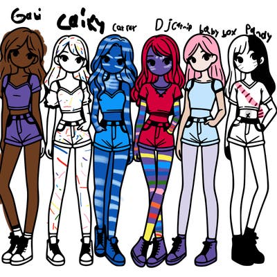 a group of girls wearing crop tops and shorts